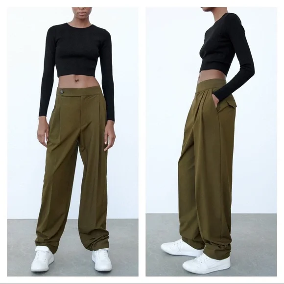 パンツ zara wide slacks Zara | Pants & Jumpsuits | Zara High Waist Green Wide Leg
